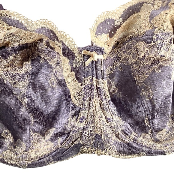 PANACHE Lace Underwire Bra Purple Cream 32L - Picture 2 of 7
